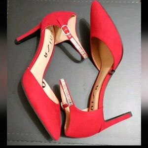 Unisa Womens Red Suede Pumps With Jeweled Ankle Strap Size9M